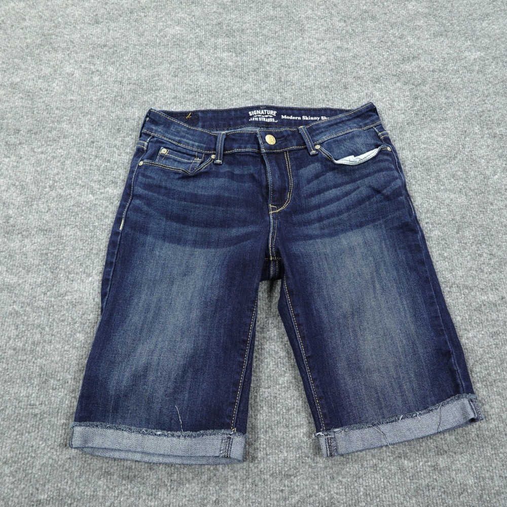Levis Signature Shorts Womens 2 Blue Modern Skinny Denim Cuffed Jorts